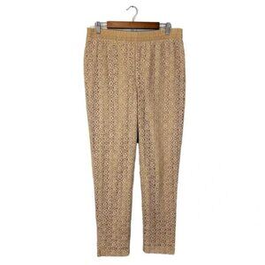 Chico’s Lace Ankle Length Pants Brown Tan Pull On Stretch Waist, Size 1 (M, 8)